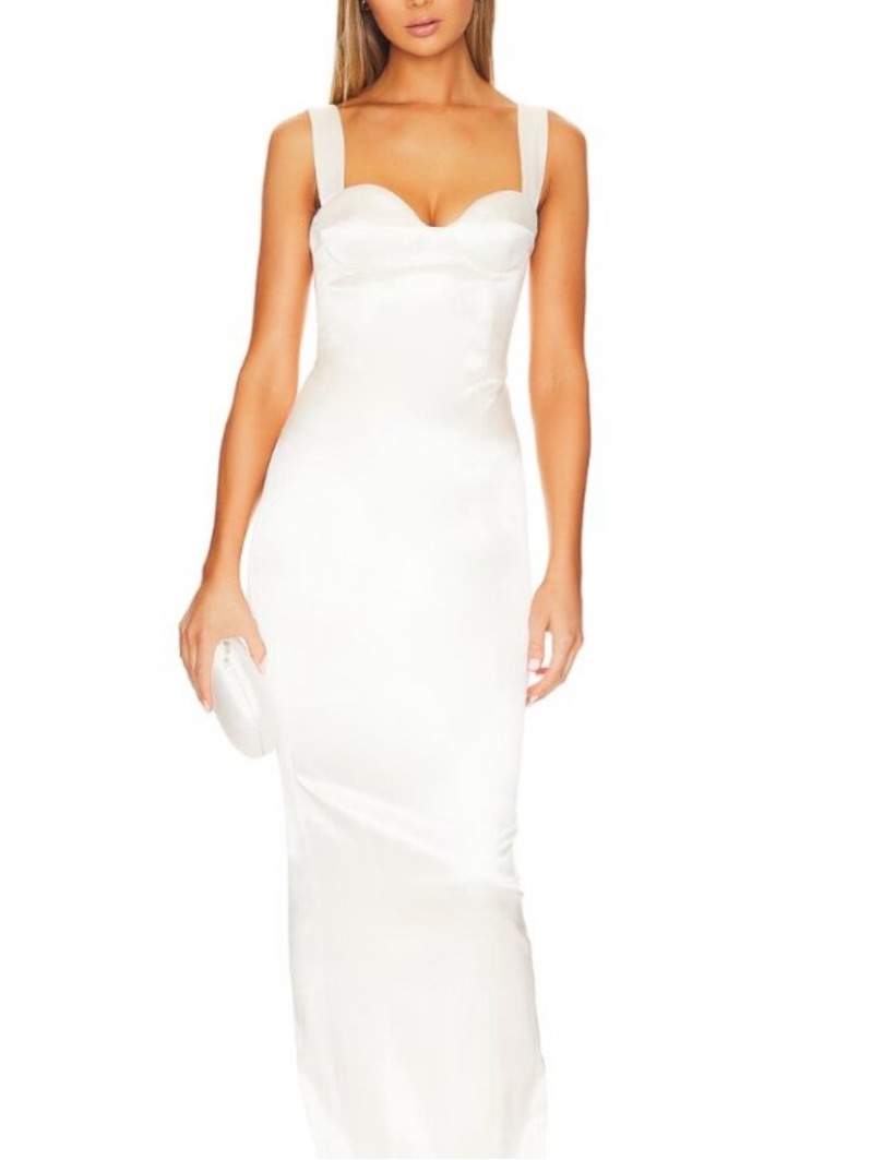 Sau Lee Pamela Dress Ivory Satin Sleeveless Leg Slit Maxi Size 8 Nwt